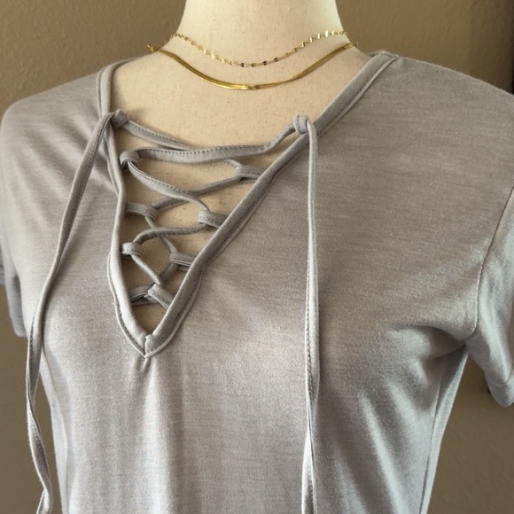 Light gray lace up maxi dress with front slit - Picture 6 of 7